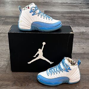 Jordan 12 Retro 'Emoji' - White/University Blue - Kids Size 4Y